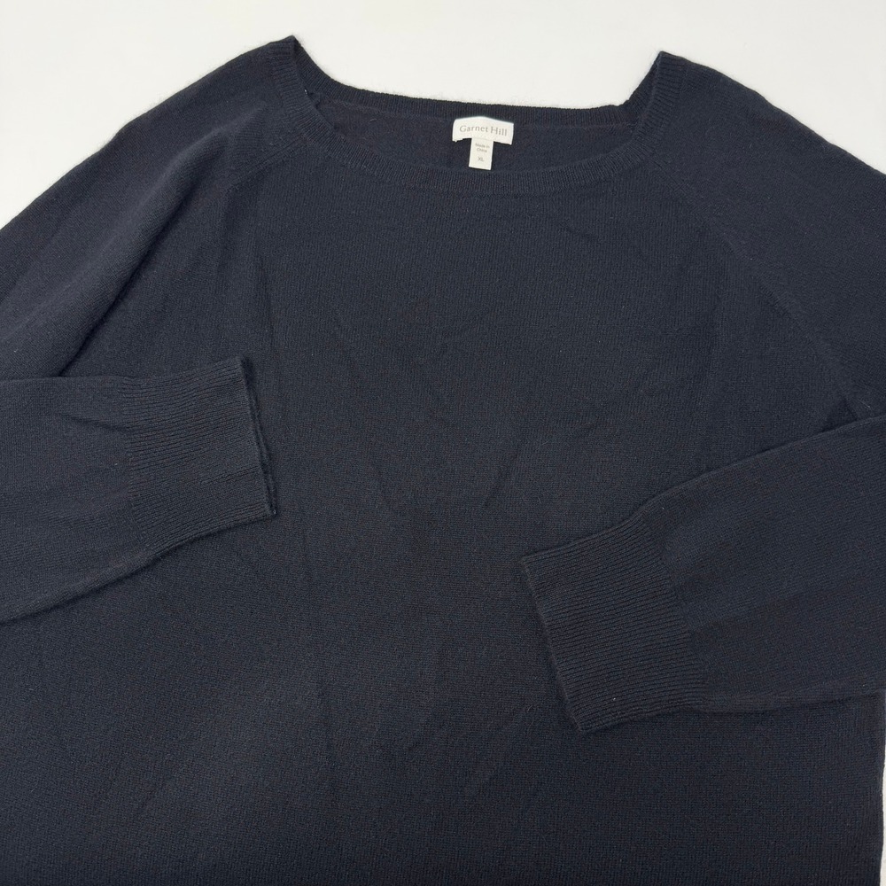 Garnet Hill Black 100% Cashmere Lace Trim Shirttail Sweater Size XL Minimalist